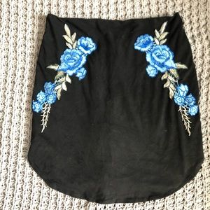 Black Blue Flowers Velvet Mini Skirt